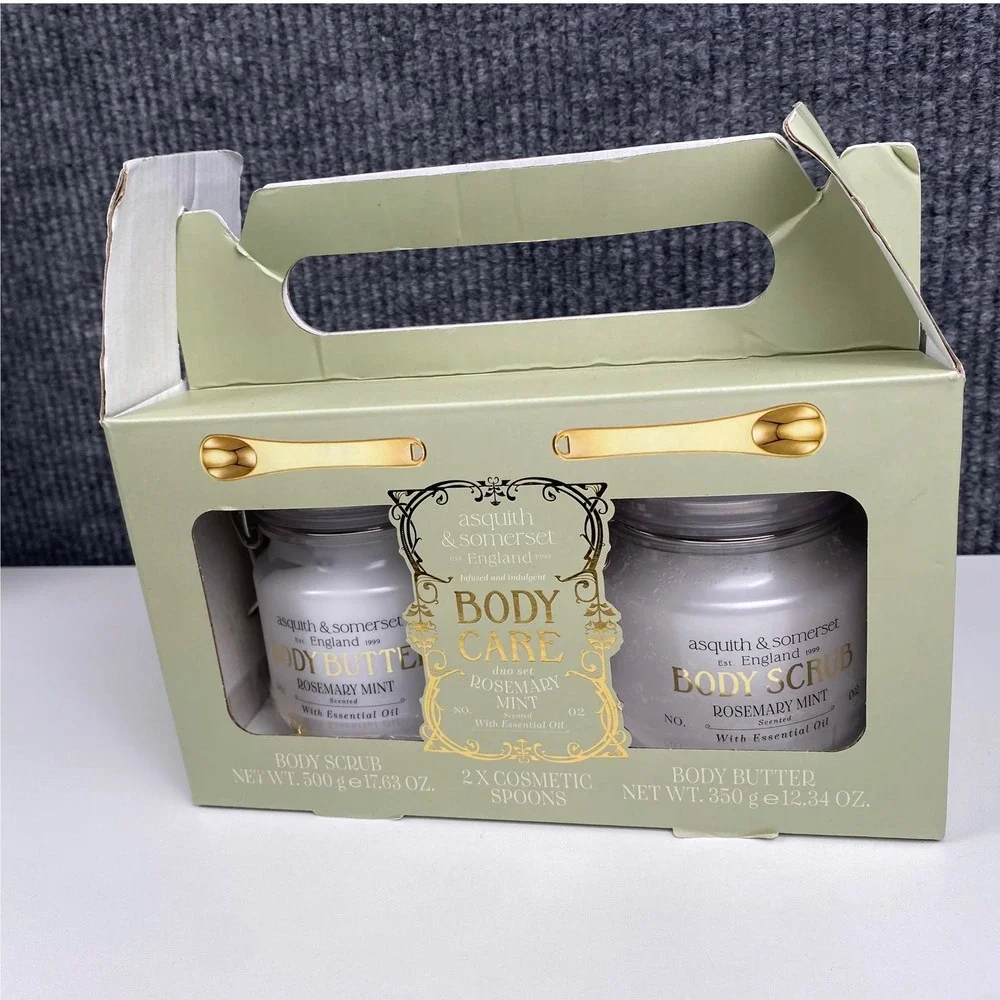 Asquith & Somerset Rosemary Mint Body‎ Care Duo Set Scrub & Butter with Spoons